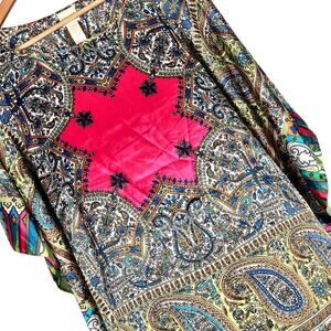 CHICO'S Women's S/M Colorful Paisley Chloe Poncho Artsy Fun Festival Boho Blouse